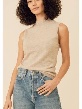 OGD One Grey Day Amari 100% Cashmere Sweater Tank Oatmeal XS